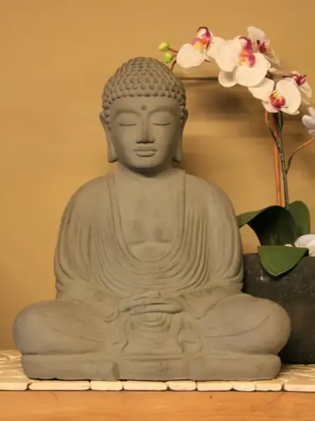 Product image 1 of the product “Seated Buddha - Japanese style, in the sizes from 21cm to 65cm. Antique finish, Brown, Grey, Olive color Grey | 40 cm”